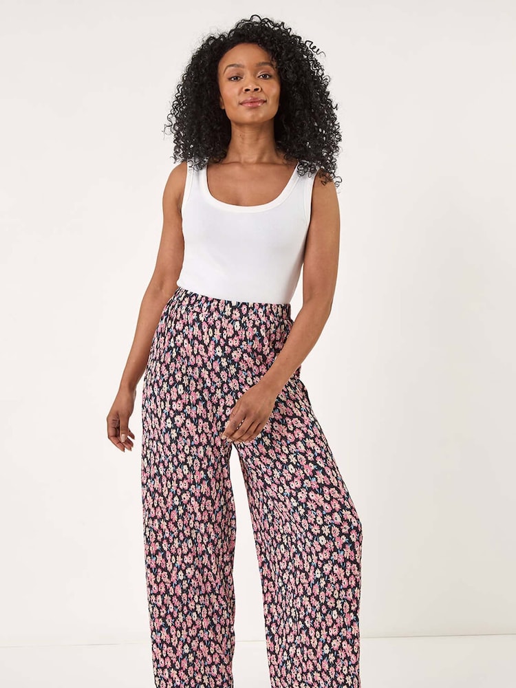 Roman Pink Petite Floral Crinkle Trousers - Image 2 of 5