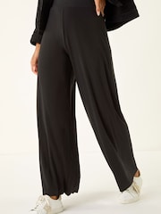 Roman Black Wide Leg Stretch Trousers - Image 1 of 5