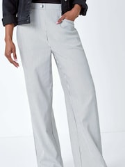 Roman Black Stripe Wide Leg Stretch Trousers - Image 1 of 5