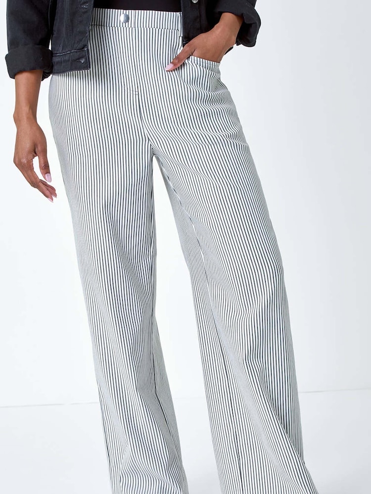 Roman Black Stripe Wide Leg Stretch Trousers - Image 1 of 5