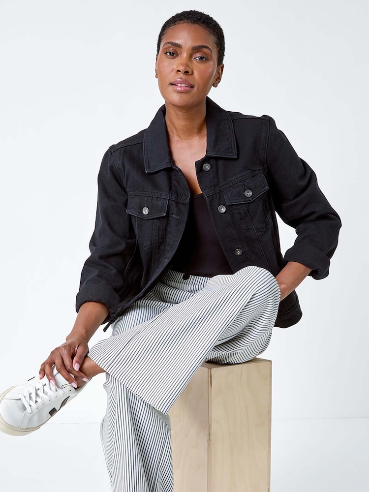 Roman Black Stripe Wide Leg Stretch Trousers - Image 2 of 5