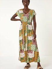 فستان ماكسي بتصميم مُجمع ومزين برقع من Roman - Image 1 of 5