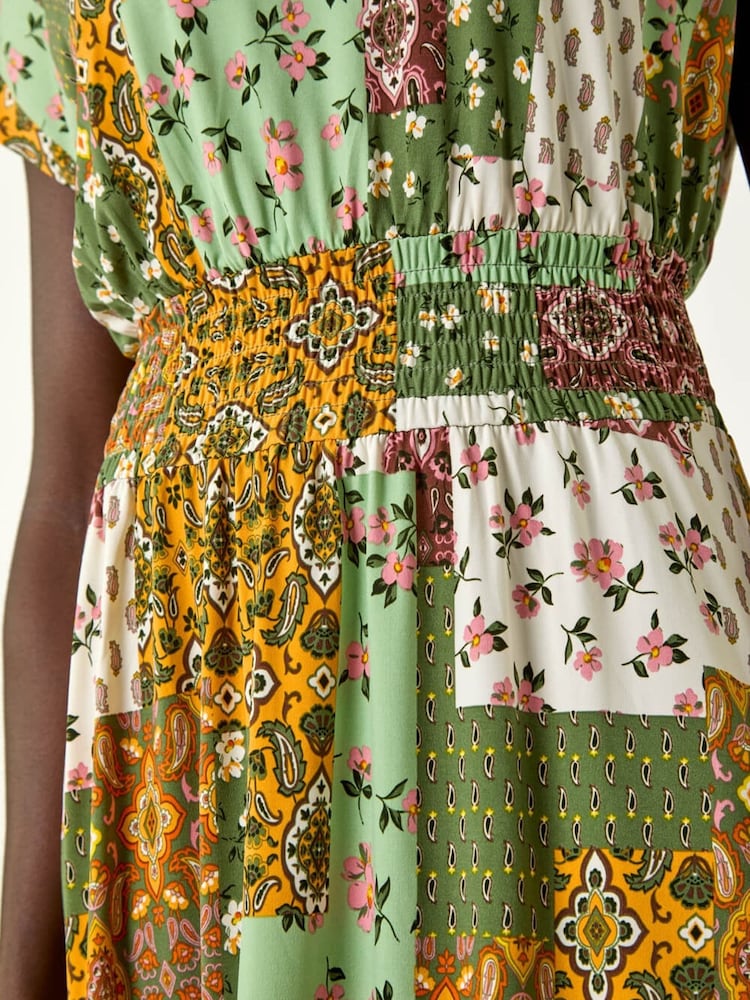 Roman Green Patchwork Shirred Maxi Dress - Image 6 of 6 Roman Green Patchwork Shirred Maxi Dress - Image 6 of 6