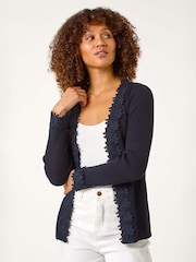 Roman Navy Lace Trim Knit Cardigan - Image 1 of 5