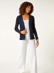 Roman Navy Lace Trim Knit Cardigan - Image 2 of 5