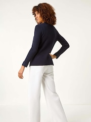 Roman Navy Lace Trim Knit Cardigan - Image 3 of 5