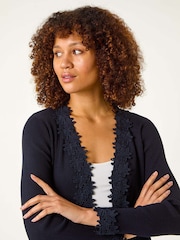 Roman Navy Lace Trim Knit Cardigan - Image 4 of 5
