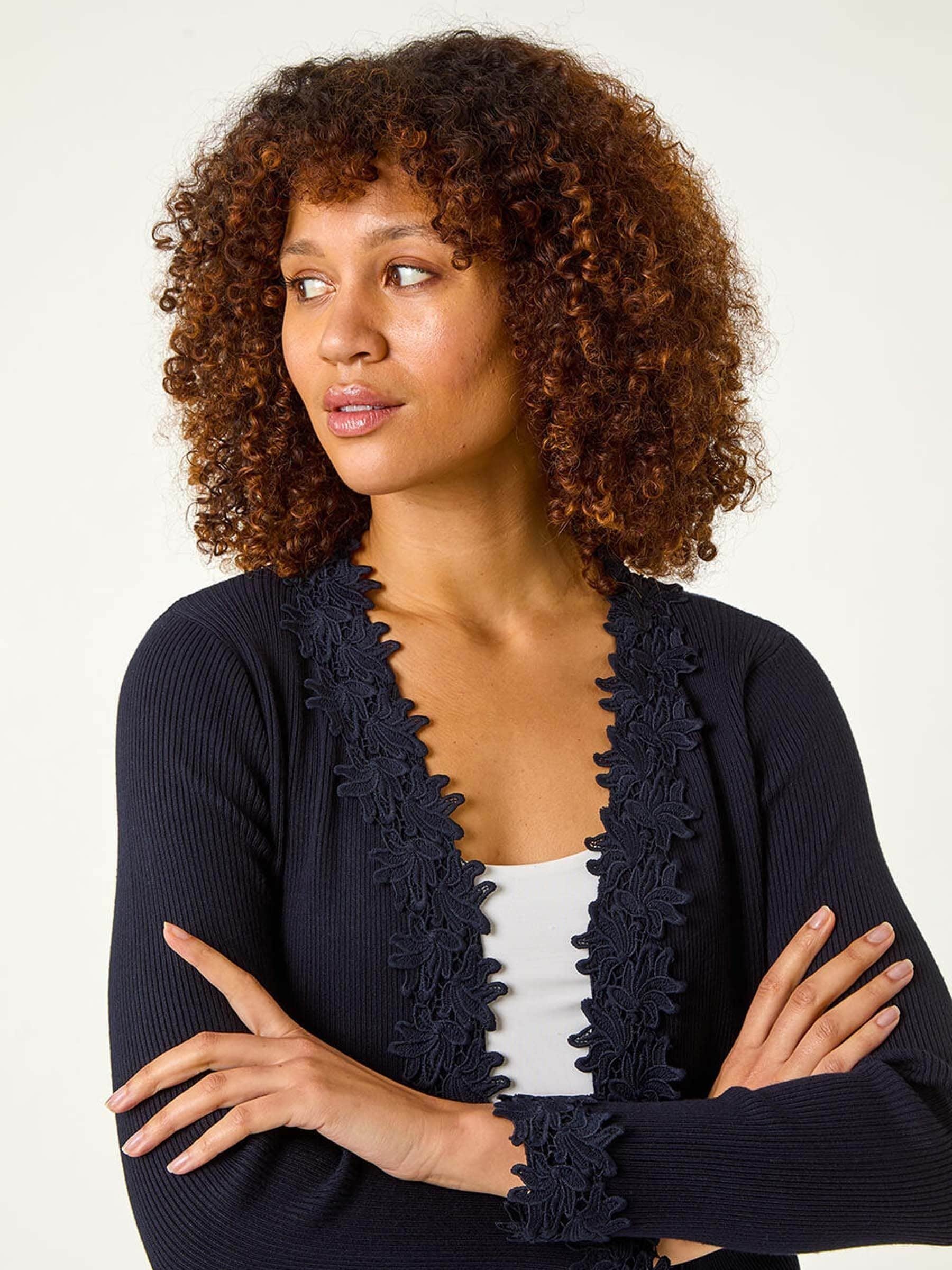 Buy Roman Navy Lace Trim Knit Cardigan from the Next UK online shop