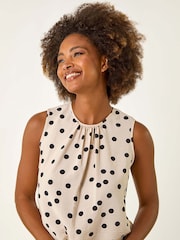 Roman Natural Spot Print Tie Detail Vest Top - Image 1 of 5