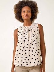 Roman Natural Spot Print Tie Detail Vest Top - Image 4 of 5