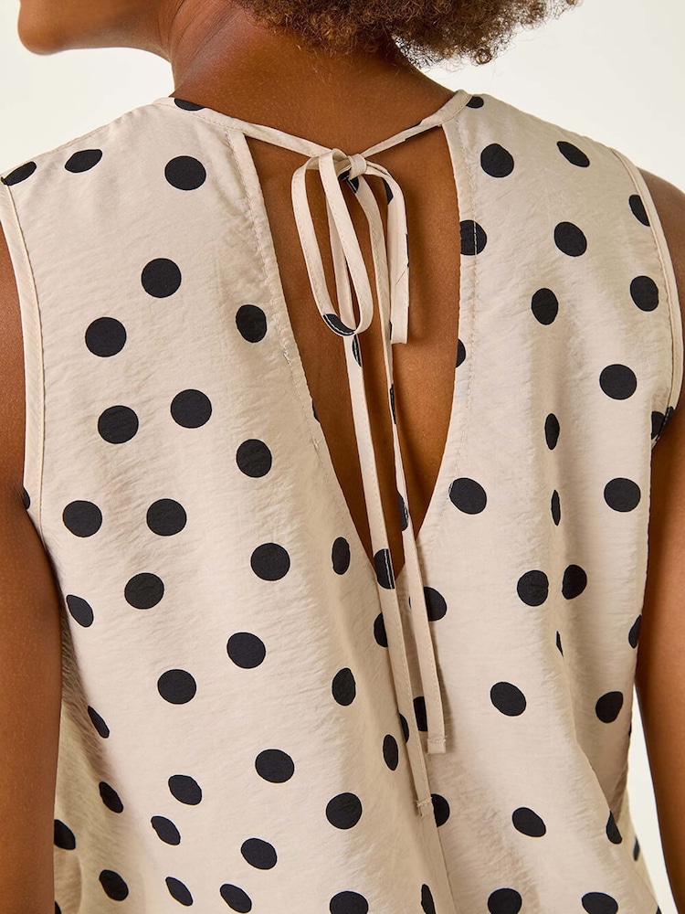 Roman Natural Spot Print Tie Detail Vest Top - Image 5 of 5