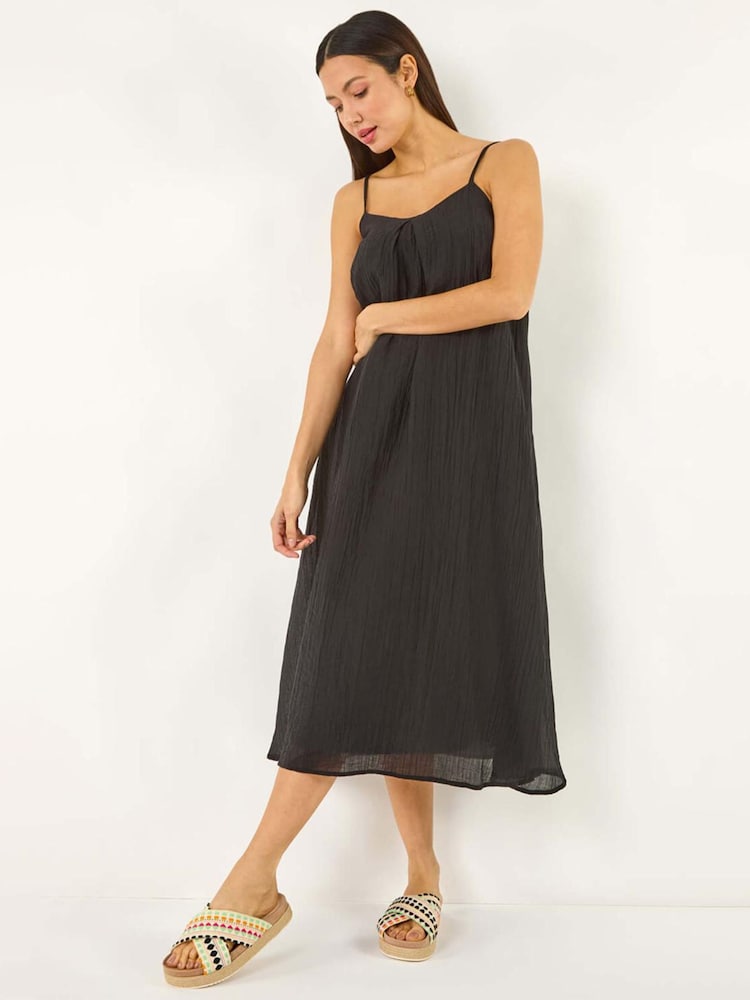 Roman Black Textured Pleat Midi Dress - Image 1 of 5