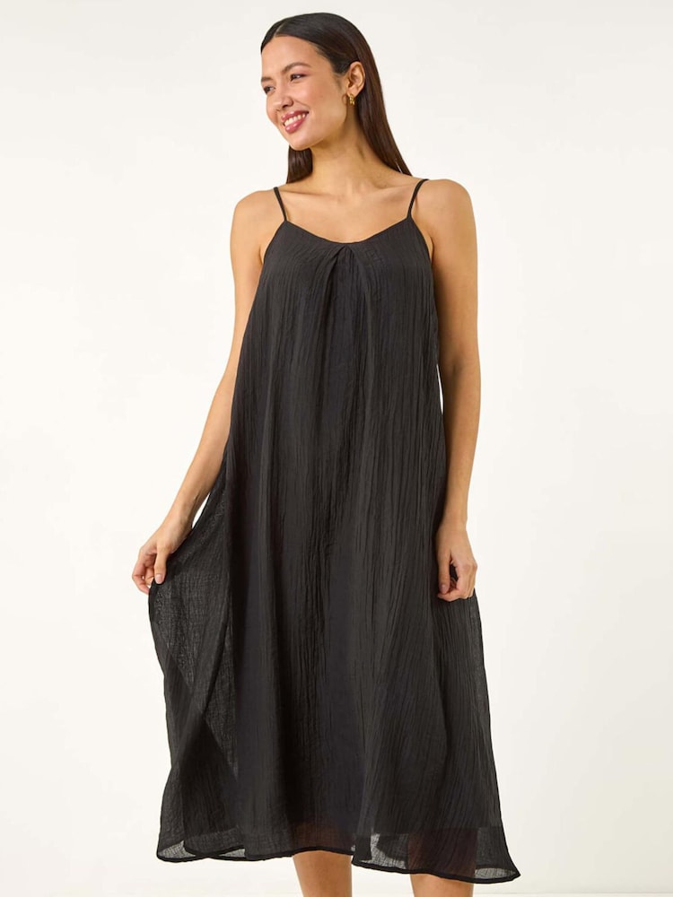 Roman Black Textured Pleat Midi Dress - Image 2 of 5