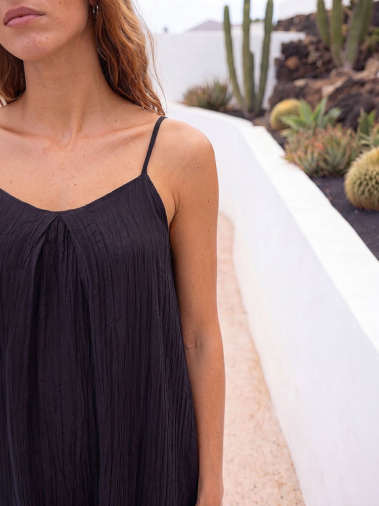 Roman Black Textured Pleat Midi Dress - Image 4 of 4