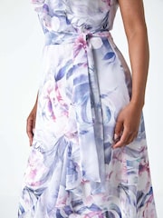 Roman Grey Petite Floral Print Wrap Frill Midi Dress - Image 4 of 4