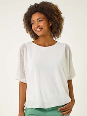 Roman White Mesh Bubble Hem Top - Image 1 of 5