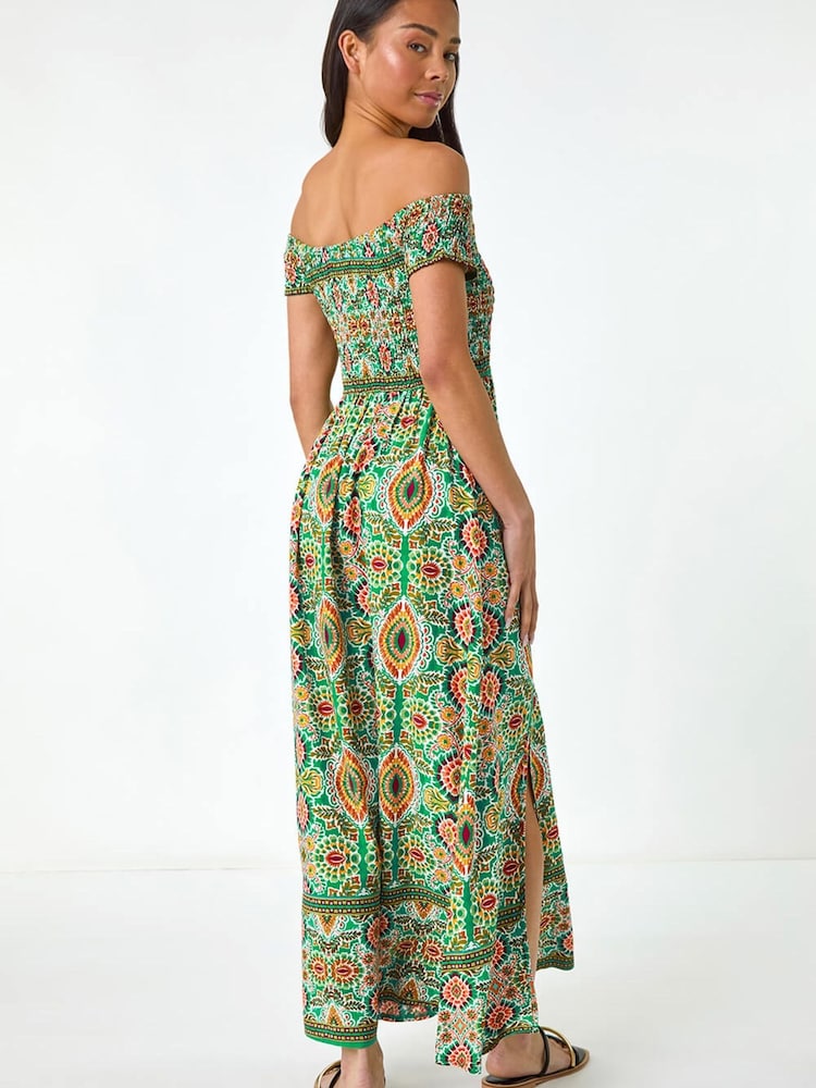 Roman Green Petite Abstract Bardot Midi Dress - Image 2 of 5
