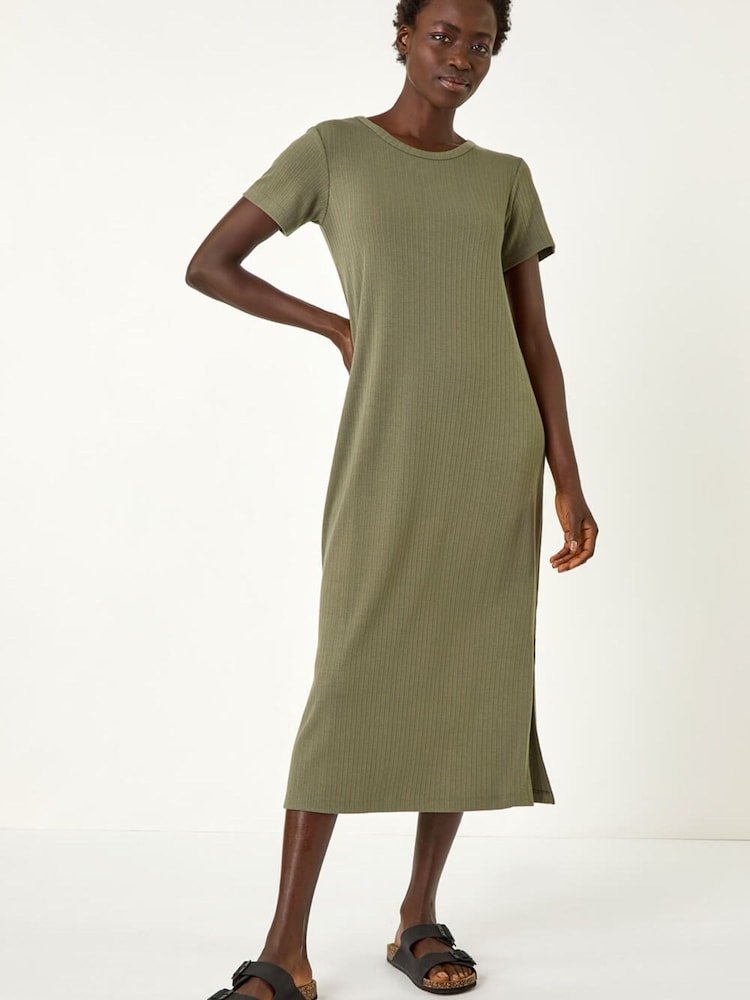 Roman Green Ribbed Stretch Midi Dress - Image 1 of 5 Roman Green Ribbed Stretch Midi Dress - Image 1 of 5