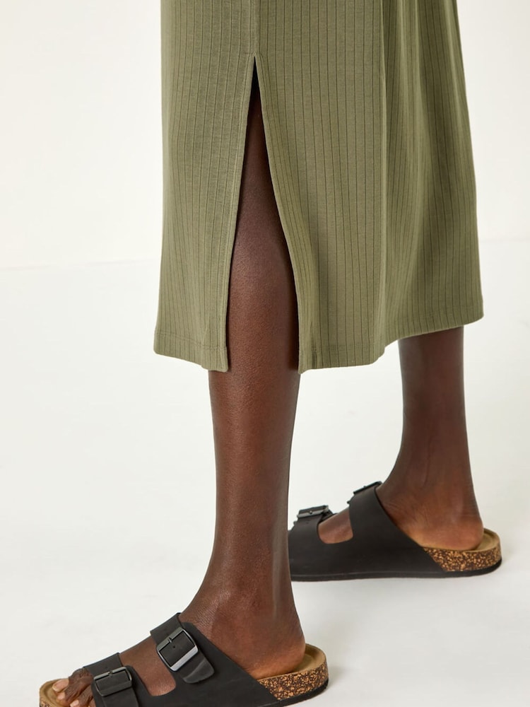 Roman Green Ribbed Stretch Midi Dress - Image 5 of 5 Roman Green Ribbed Stretch Midi Dress - Image 5 of 5
