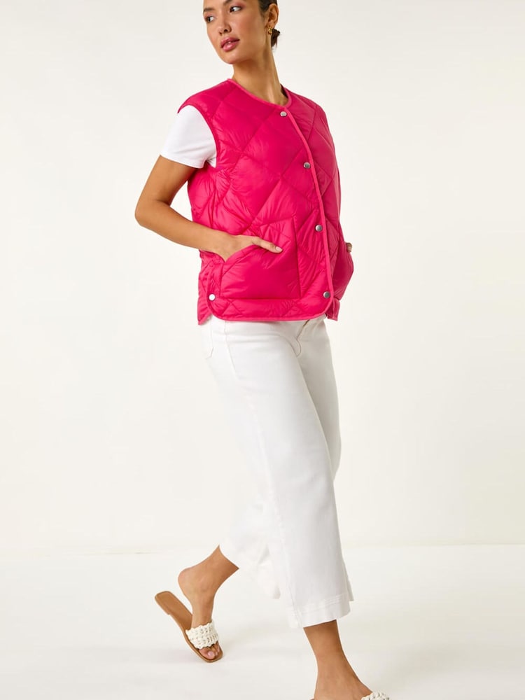 Roman Pink Quilted Funnel Neck Lined Gilet - Image 2 of 5 Roman Pink Quilted Funnel Neck Lined Gilet - Image 2 of 5