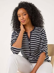 Roman Blue Petite Stripe V-Neck Button Top - Image 1 of 5