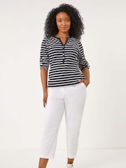 Roman Blue Petite Stripe V-Neck Button Top - Image 2 of 5