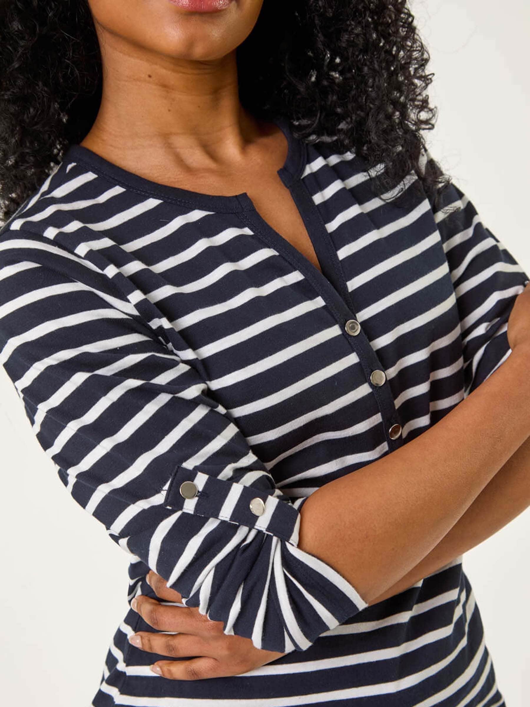 Buy Roman Blue Petite Stripe V-Neck Button Top from Next Mexico