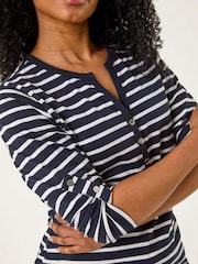 Roman Blue Petite Stripe V-Neck Button Top - Image 5 of 5