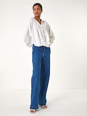 Roman White Twist Hem V-Neck Shirt - Image 1 of 4