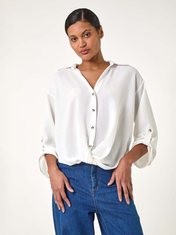 Roman White Twist Hem V-Neck Shirt - Image 2 of 4