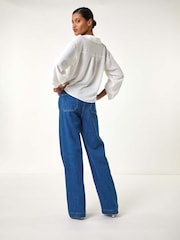 Roman White Twist Hem V-Neck Shirt - Image 3 of 4