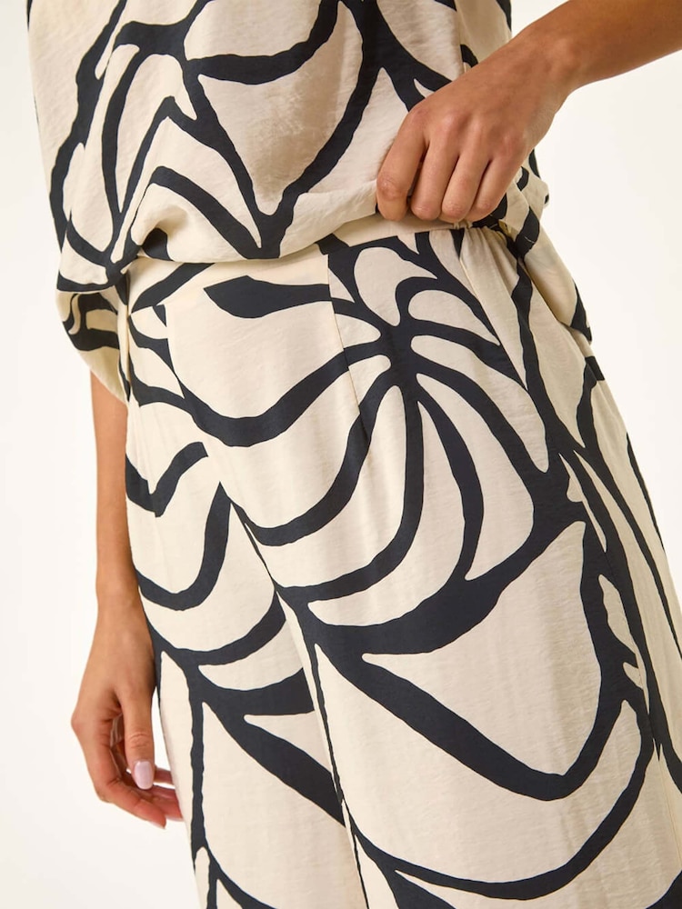 Roman Black Mono Floral Palm Print Wide Leg Trousers - Image 5 of 5