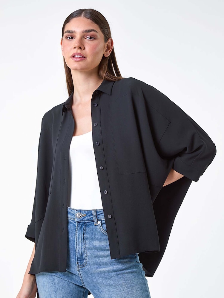 Roman Black Relaxed Smart Stretch Shirt - Image 1 of 5