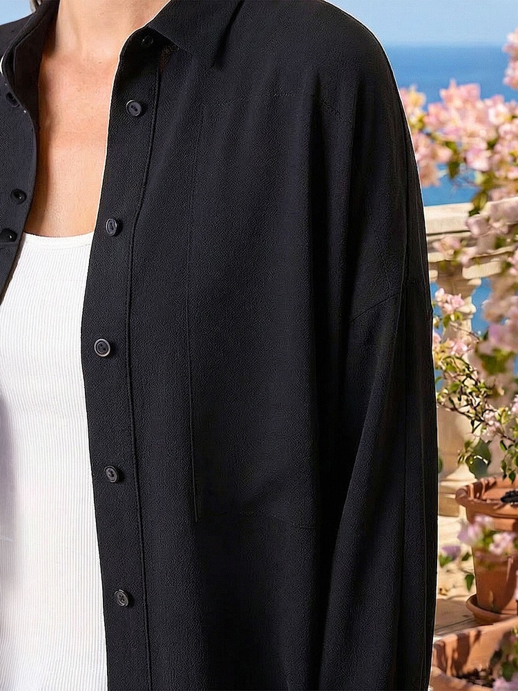 Roman Black Relaxed Smart Stretch Shirt - Image 5 of 5 Roman Black Relaxed Smart Stretch Shirt - Image 5 of 5