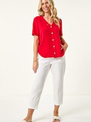Roman Red Button Through Blouse - Image 4 of 5
