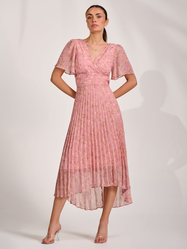 Jolie Moi Pink Chiffon Pleated Maxi Dress - Image 1 of 6
