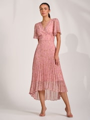 Jolie Moi Pink Chiffon Pleated Maxi Dress - Image 5 of 6