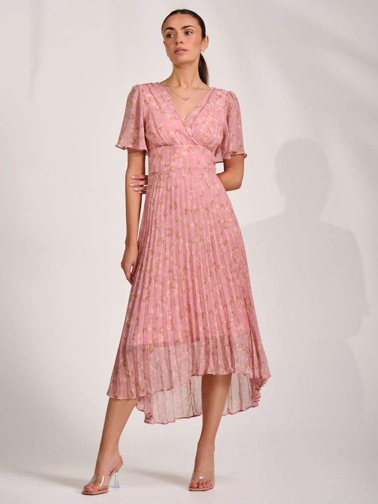 Jolie Moi Pink Chiffon Pleated Maxi Dress - Image 6 of 6