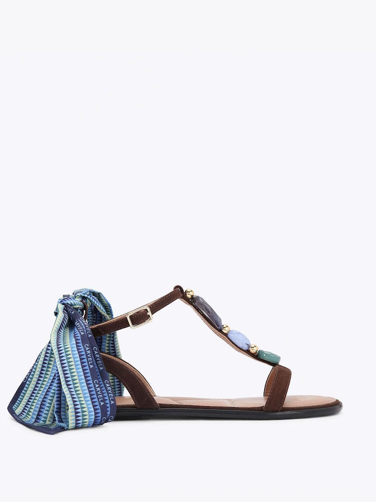 Carvela Brown Sorrento Gem Flat Sandals - Image 1 of 4 Carvela Brown Sorrento Gem Flat Sandals - Image 1 of 4