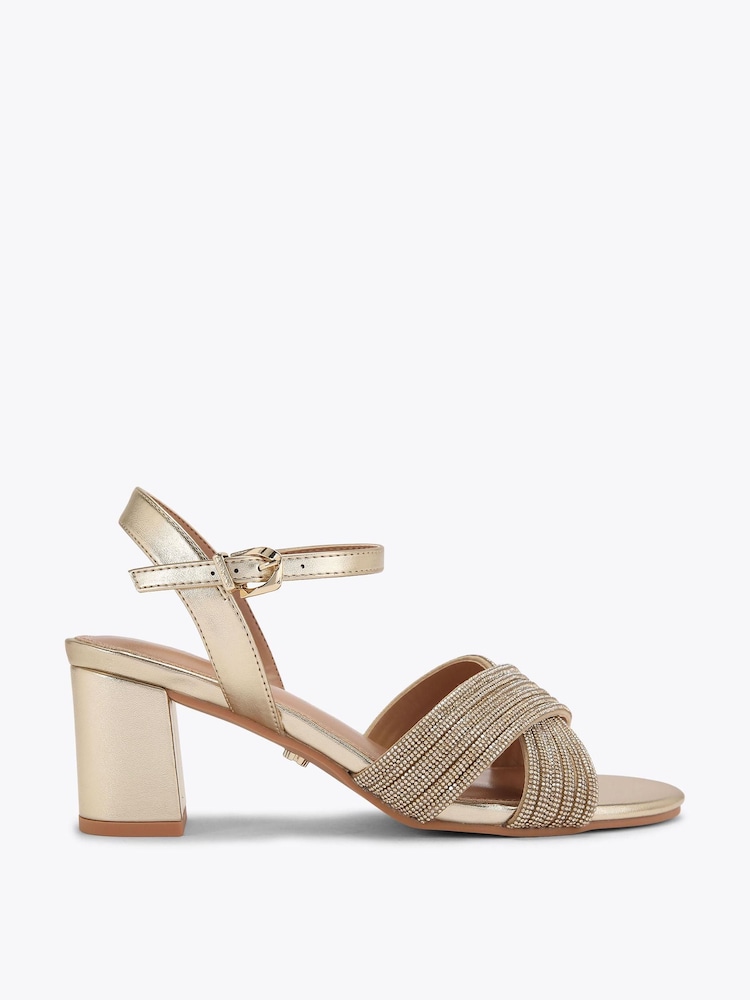 Carvela Gold Wide Fit Divine Block Sandals - Image 1 of 4