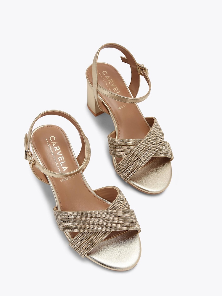 Carvela Gold Wide Fit Divine Block Sandals - Image 2 of 4