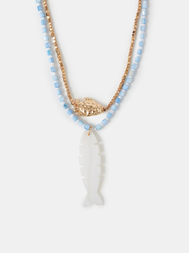 Accessorize Blue Fish Pendant Bead Necklaces 2 Pack - Image 1 of 2