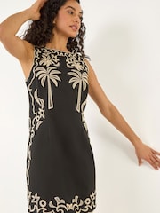Roman Black Palm Embroidered A-Line Dress - Image 1 of 5