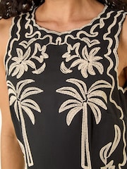 Roman Black Palm Embroidered A-Line Dress - Image 5 of 5