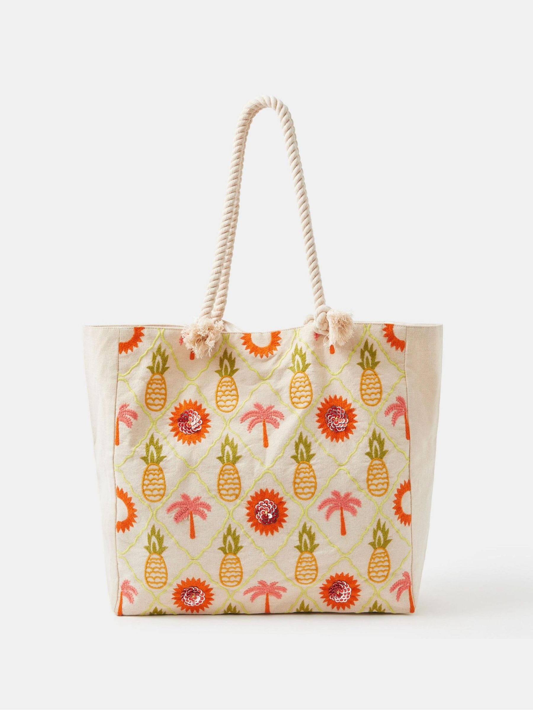 Buy Accessorize Orange Pineapple Embroidered Beach Bag from Next
