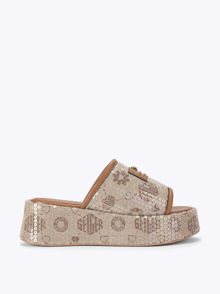Kurt Geiger London Brown Monogram Flatform Sandals - Image 1 of 4