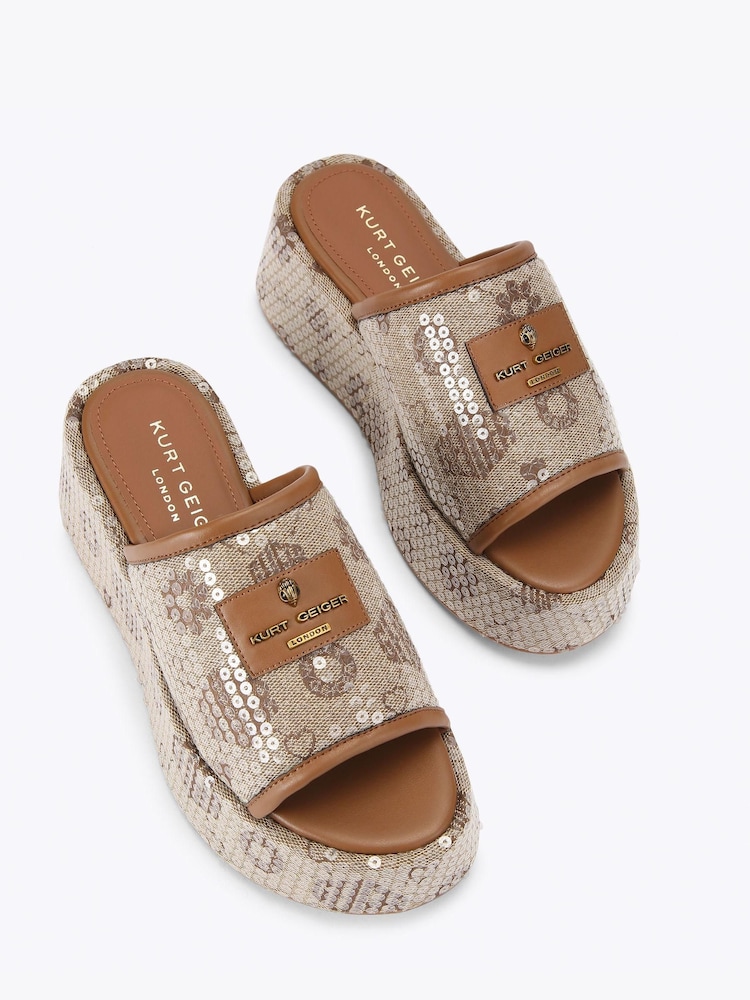 Kurt Geiger London Brown Monogram Flatform Sandals - Image 2 of 4