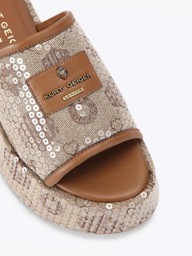 Kurt Geiger London Brown Monogram Flatform Sandals - Image 4 of 4