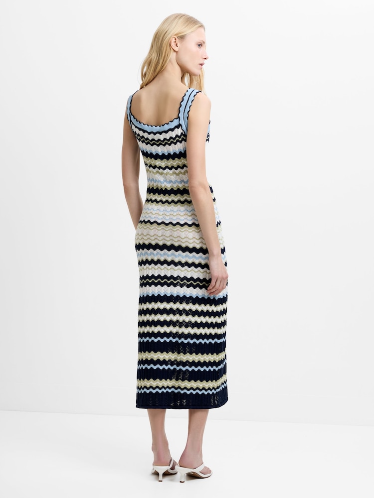 French Connection White Striped London Knit Midi Dress - Image 2 of 6