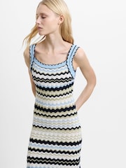 French Connection White Striped London Knit Midi Dress - Image 3 of 6
